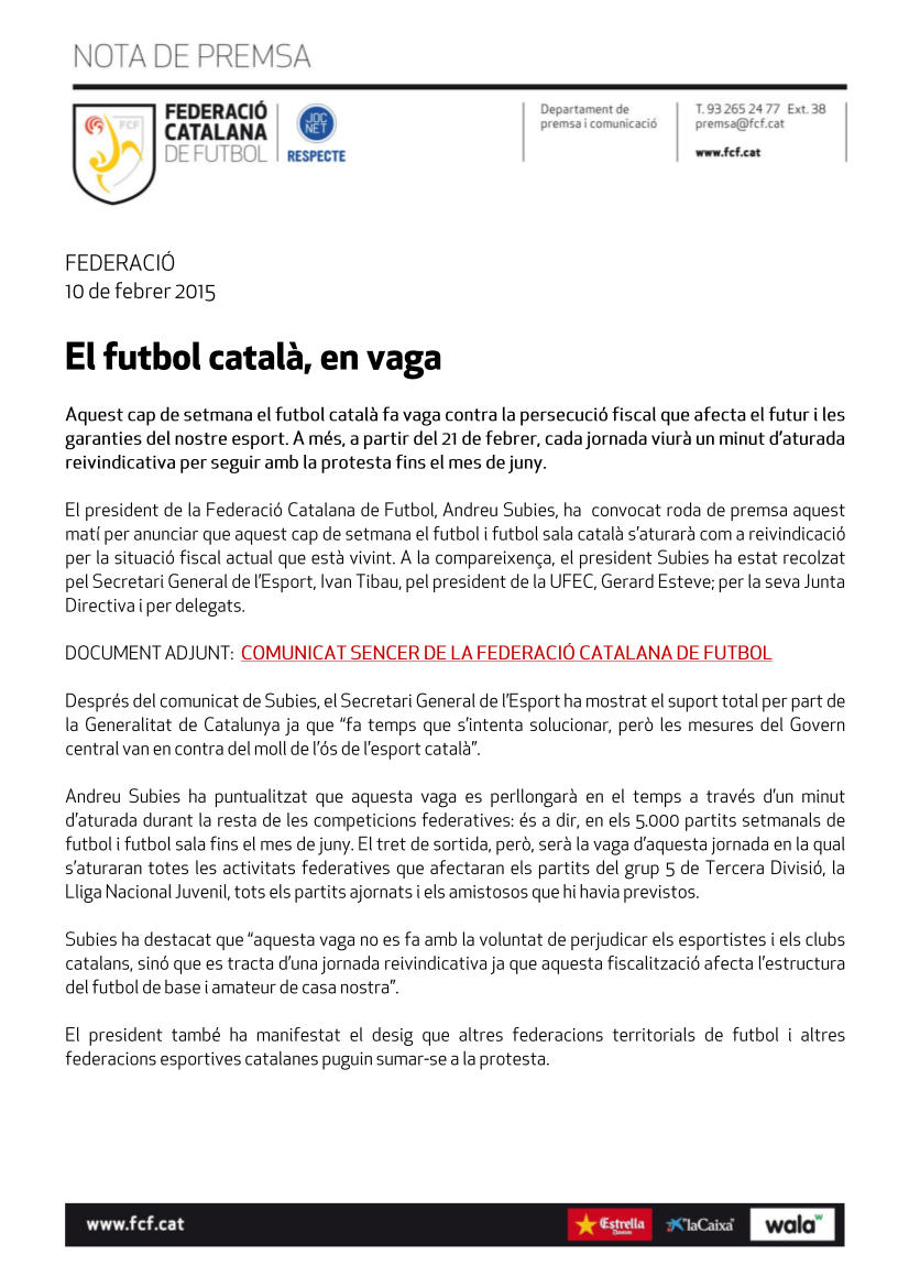 Nota de prensa FCF